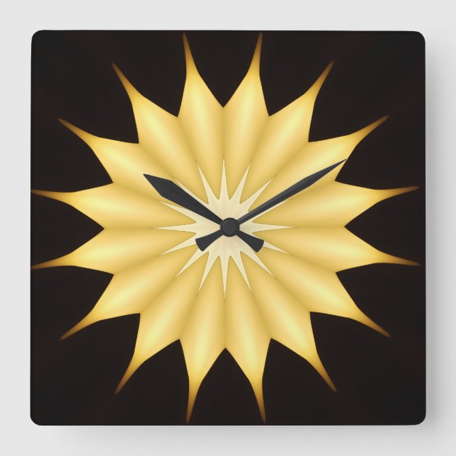 Kaleidoskop Design Bright Yellow Star Quadratische Wanduhr (Vorderseite)