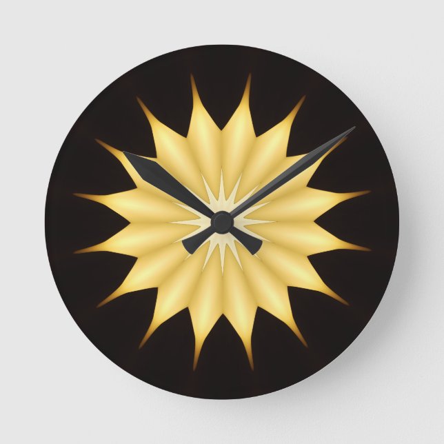 Kaleidoskop Design Bright Yellow Star Runde Wanduhr (Vorderseite)