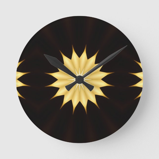 Kaleidoskop Design Bright Yellow Star Runde Wanduhr (Vorderseite)
