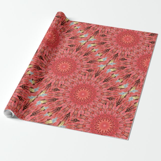 Kaleidoskop Design Floral Red Geschenkpapier (Ungerollt)