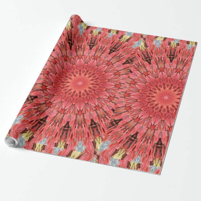 Kaleidoskop Design Floral Red Geschenkpapier (Ungerollt)
