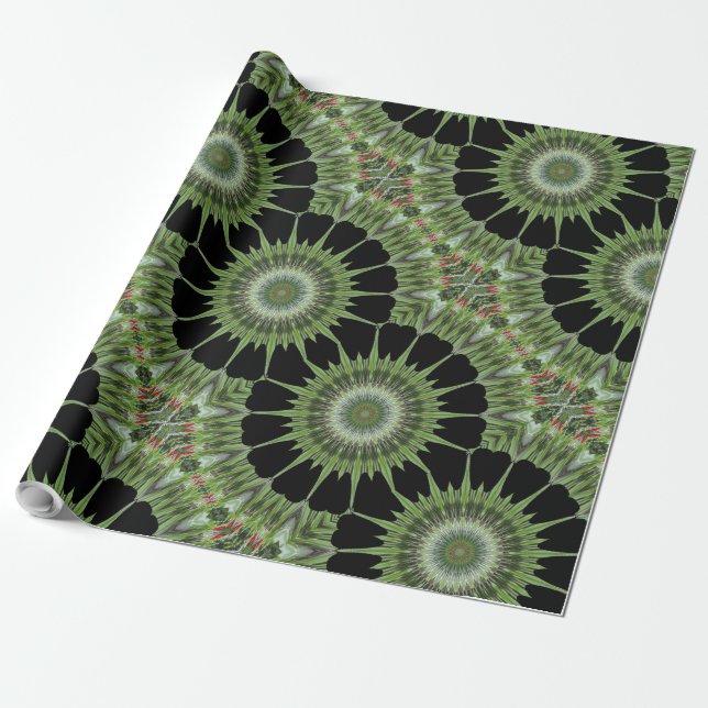 Kaleidoskop Design Green Black Geschenkpapier (Ungerollt)
