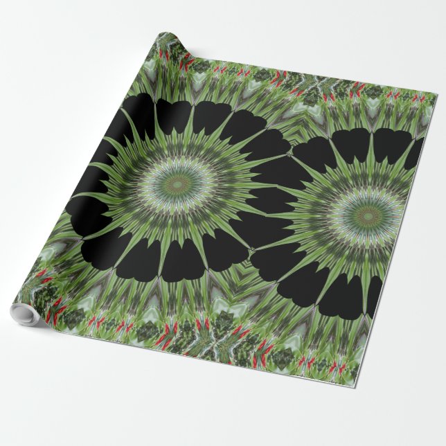 Kaleidoskop Design Green Black Geschenkpapier (Ungerollt)