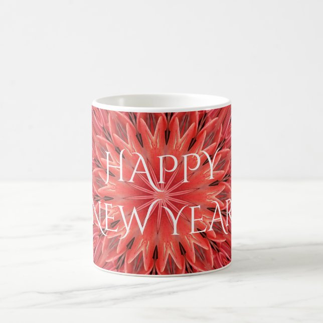 Kaleidoskop Design Red Blume Happy Neujahrstext Tasse (Mittel)
