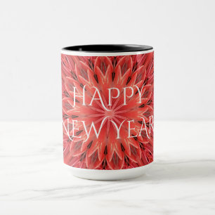 Kaleidoskop Design Red Blume Happy Neujahrstext Tasse