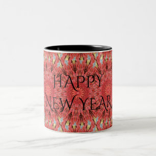 Kaleidoskop Design Red Blume Happy Neujahrstext Zweifarbige Tasse