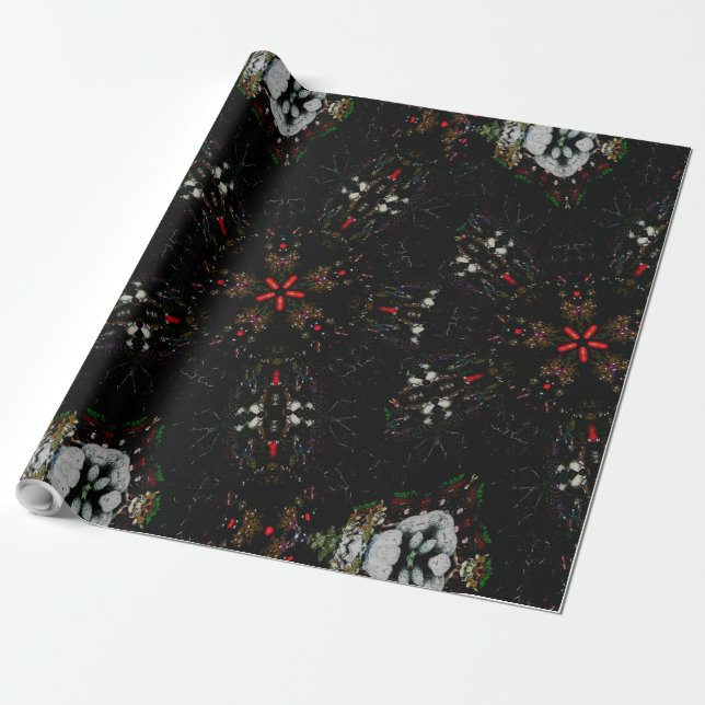 Kaleidoskop Design Schwarz-Flora-Muster Geschenkpapier (Ungerollt)