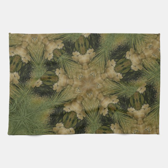 Kaleidoskop Design Star aus Pampas Grass Green Geschirrtuch (Horizontal)