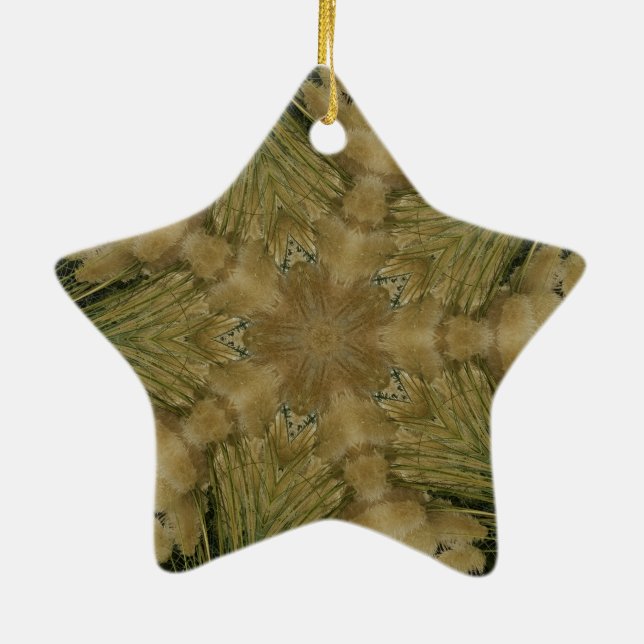 Kaleidoskop Design Star aus Pampas Grass Green Keramik Ornament (Hinten)