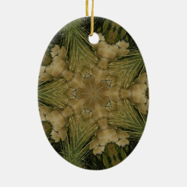 Kaleidoskop Design Star aus Pampas Grass Green Keramikornament (Hinten)