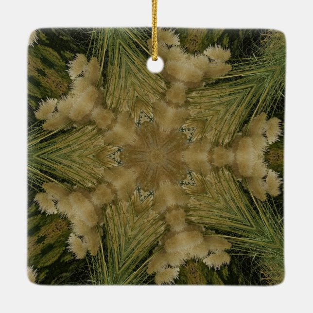 Kaleidoskop Design Star aus Pampas Grass Green Keramikornament (Rückseite)