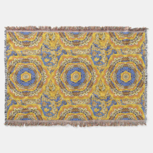 Kaleidoskop Floral Luxury Blue Golden Yellow Mix Decke