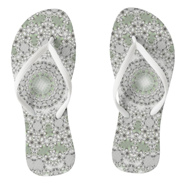 Kaleidoskop Fraktal Mandala - grau-grün Flip Flops (Fußbett)