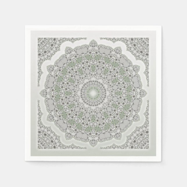 Kaleidoskop Fraktal Mandala - grau-grün Serviette (Vorderseite)