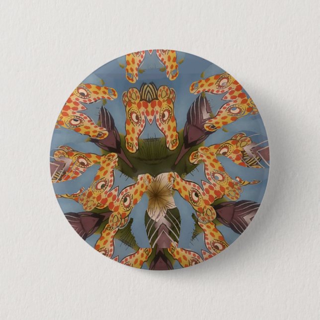 Kaleidoskop Giraffe Mandala: Abstrakte Safari Art Button (Vorderseite)