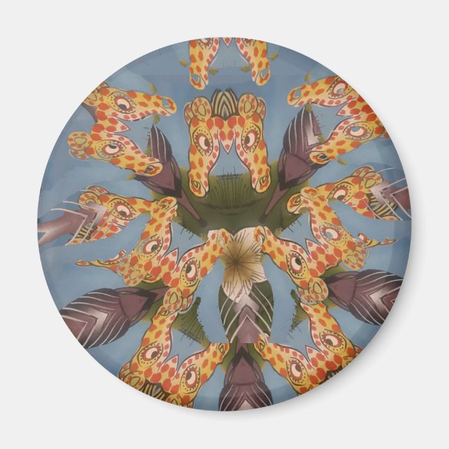 Kaleidoskop Giraffe Mandala: Abstrakte Safari Art Magnet (Vorne)
