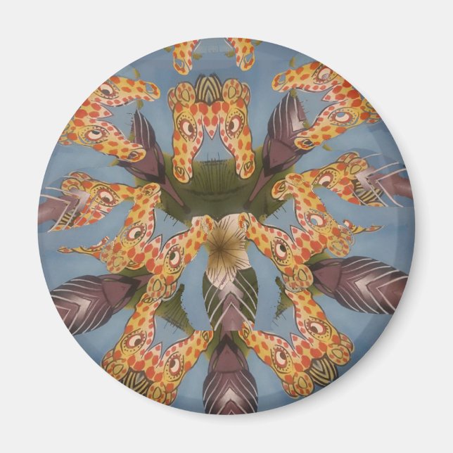 Kaleidoskop Giraffe Mandala: Abstrakte Safari Art Magnet (Vorne)