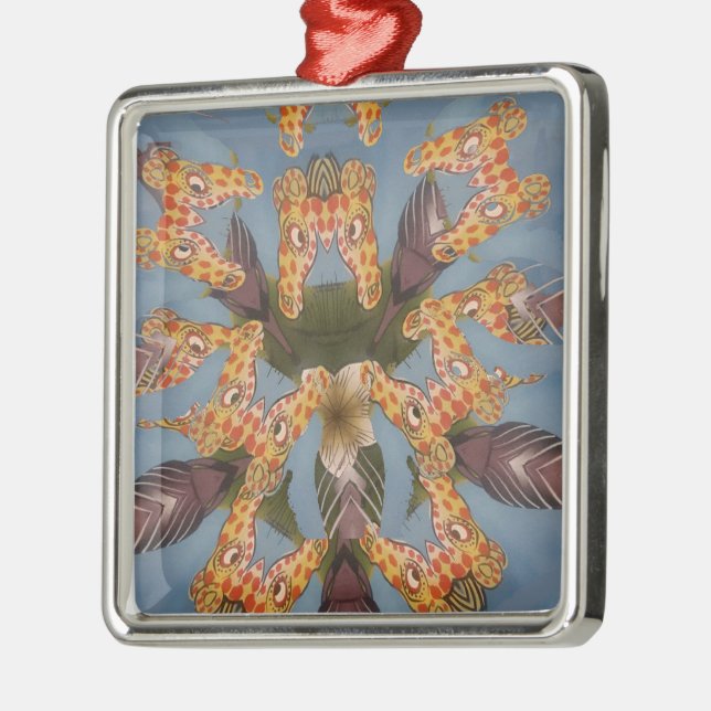 Kaleidoskop Giraffe Mandala: Abstrakte Safari Art Silbernes Ornament (Links)