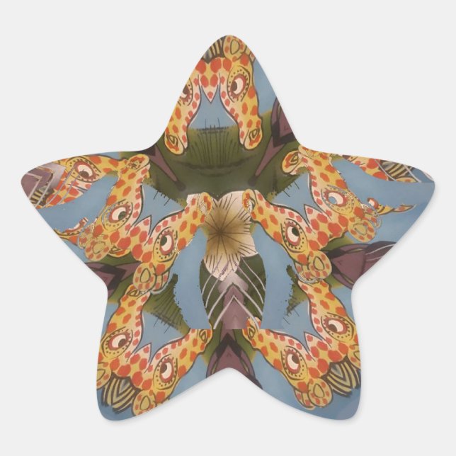 Kaleidoskop Giraffe Mandala: Abstrakte Safari Art Stern-Aufkleber (Vorderseite)