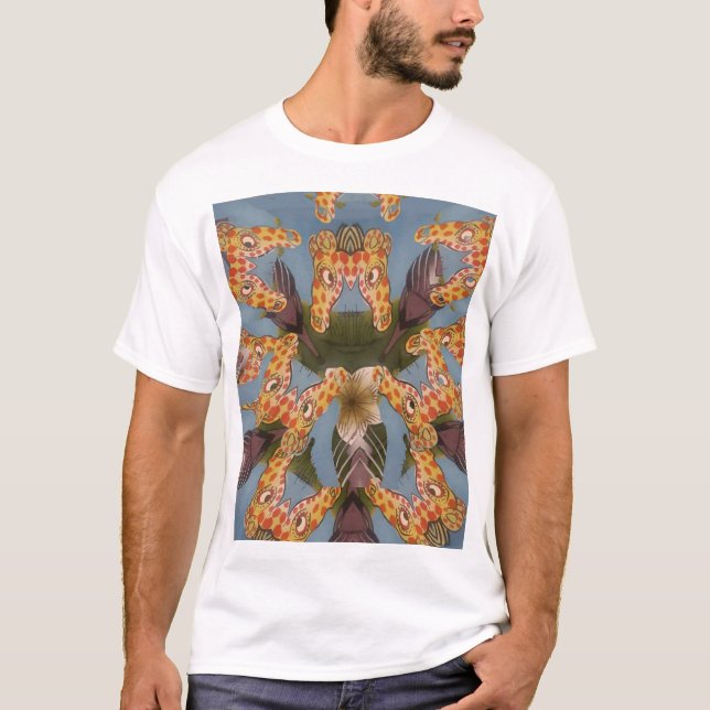 Kaleidoskop Giraffe Mandala: Abstrakte Safari Art T-Shirt (Vorderseite)
