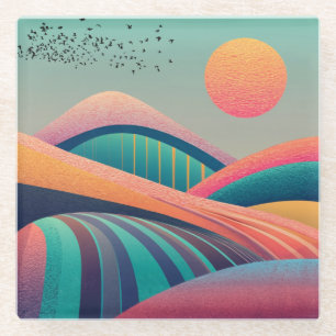 Kaleidoskop Hügel Landschaft Glasuntersetzer