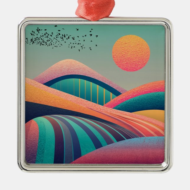 Kaleidoskop Hügel Landschaft Ornament Aus Metall (Vorne)