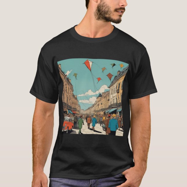 Kaleidoskop - Kite Festival im Stile von Pen & Ink T-Shirt (Vorderseite)