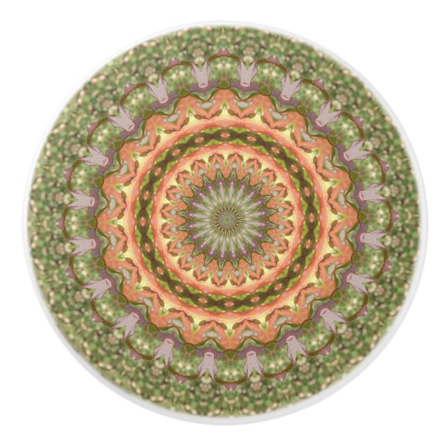 Kaleidoskop Mandala Keramik Knopf grün orange Keramikknauf (Vorderseite)