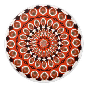 Kaleidoskop Mandala Keramik Knopf in Rot Keramikknauf
