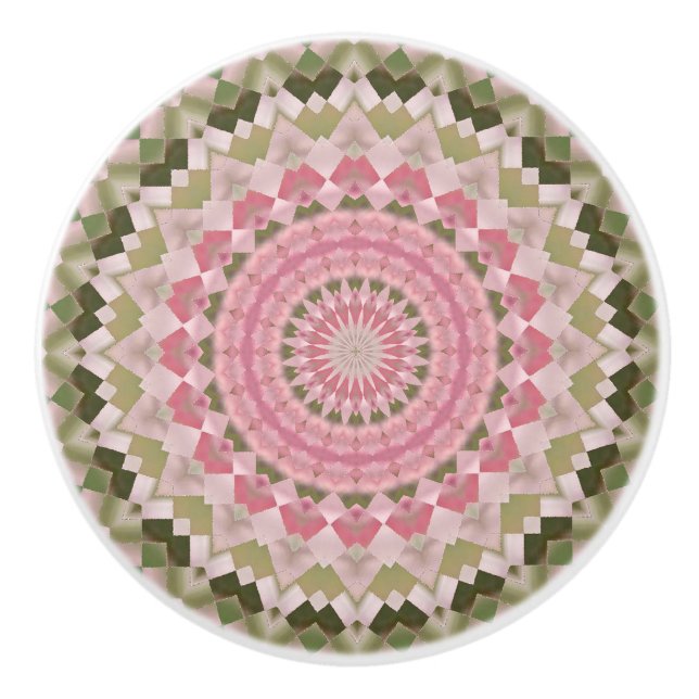 Kaleidoskop Mandala Keramik Knopf rosa und grün Keramikknauf (Vorderseite)