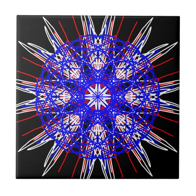 Kaleidoskop mandala kunst schwarz-weiß fliese (Vorderseite)