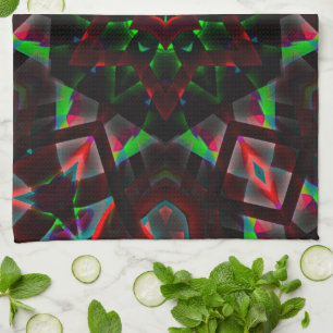 Kaleidoskop mit Hexagon, grün und rot Geschirrtuch