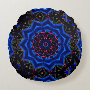Kaleidoskop mit Kreis, Lachs mit blauem Gefälle Rundes Kissen