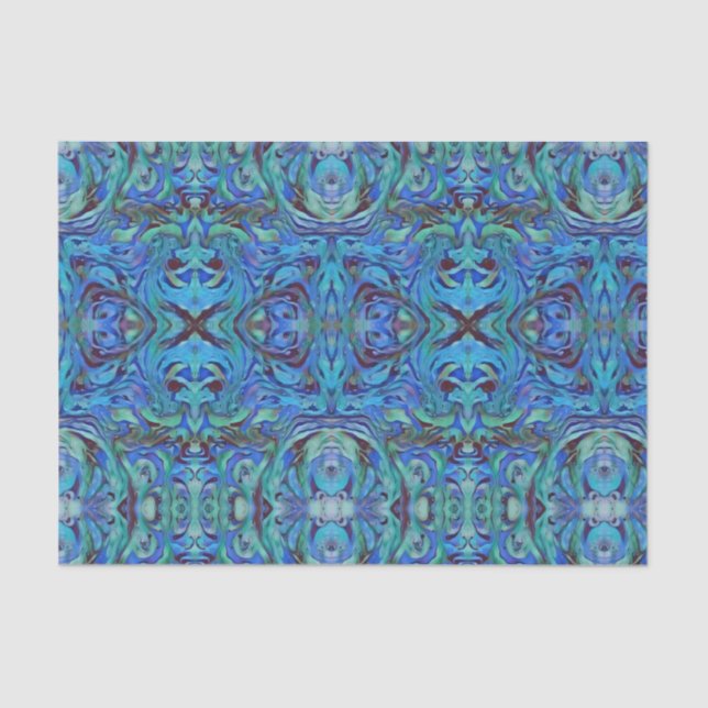 Kaleidoskop Muster in Cooler Blues Aquamarin und g Seidenpapier (Vorderseite)