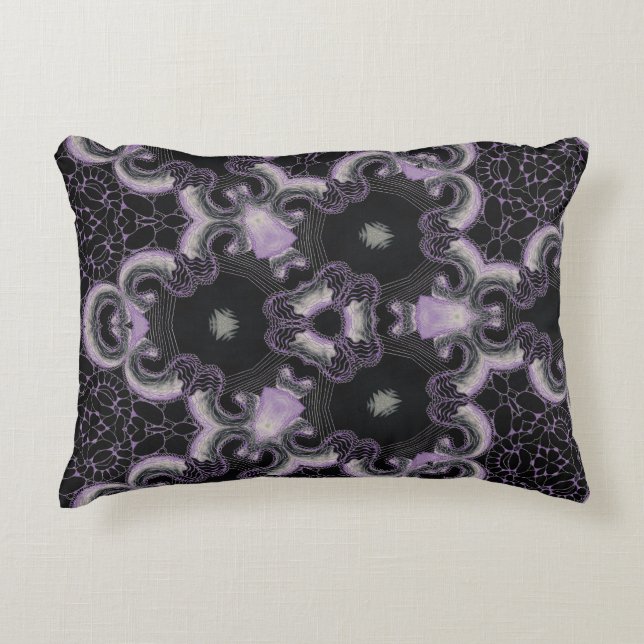 Kaleidoskop, Schwarz und Lavendel Dekokissen (Vorderseite)