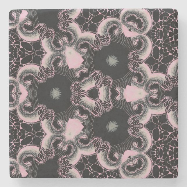 Kaleidoskop, schwarz und rosa steinuntersetzer (Vorderseite)