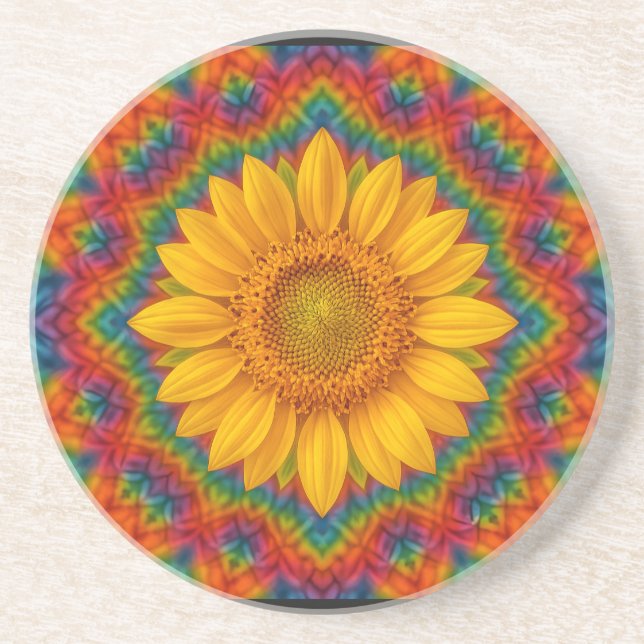 Kaleidoskop Sonnenblume Getränkeuntersetzer (Vorne)