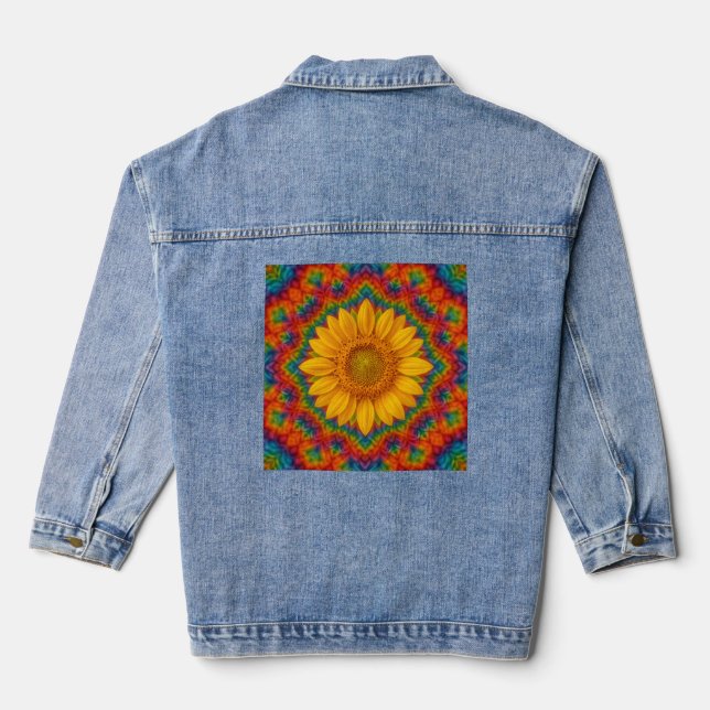 Kaleidoskop-Sonnenblume  Jeansjacke (Rückseite)