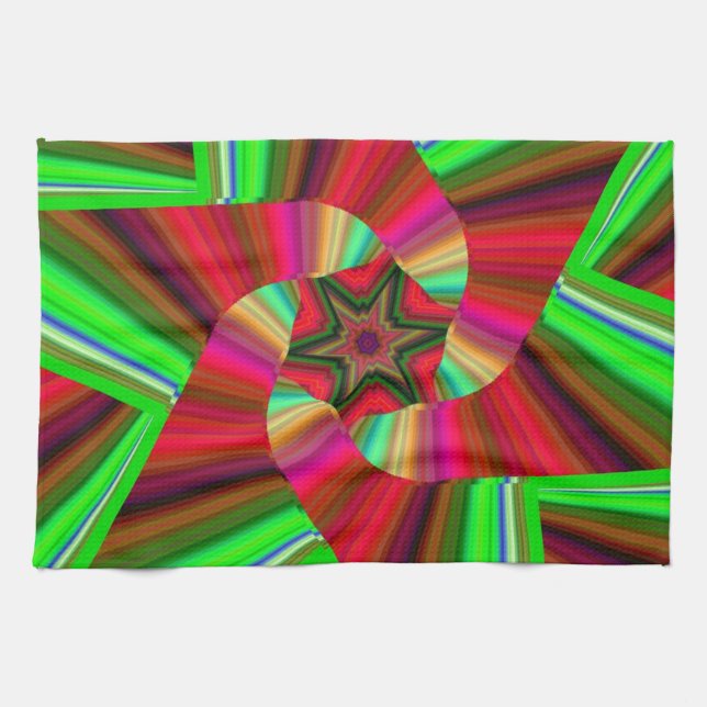 Kaleidoskop Star Art Red Green Geschirrtuch (Horizontal)