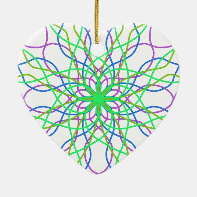 Kaleidoskop-Star, Lila Kunst in Weiß Grün, Blau Keramik Ornament (Hinten)