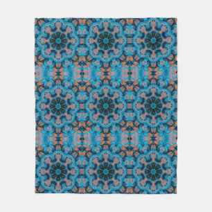 Kaleidoskop-Star-Muster in Blau und Orange Fleecedecke