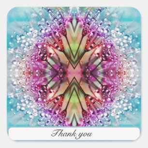Kaleidoskop-Tautropfen: Abstrakte Florale Kunst Quadratischer Aufkleber