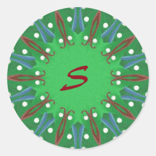 Kaleidoskop Tree Monogram Weihnachtskleber Runder Aufkleber