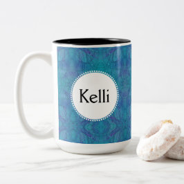 Kaleidoskopische Blues Abstrakte Kunst mit Ihrem N Zweifarbige Tasse