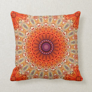 Kaleidoskopische Blumen-orange und weißer Entwurf Kissen