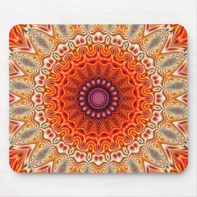 Kaleidoskopische Blumen-orange und weißer Entwurf Mousepad (Vorne)