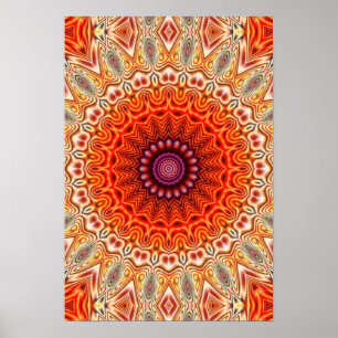 Kaleidoskopische Blumen-orange und weißer Entwurf Poster