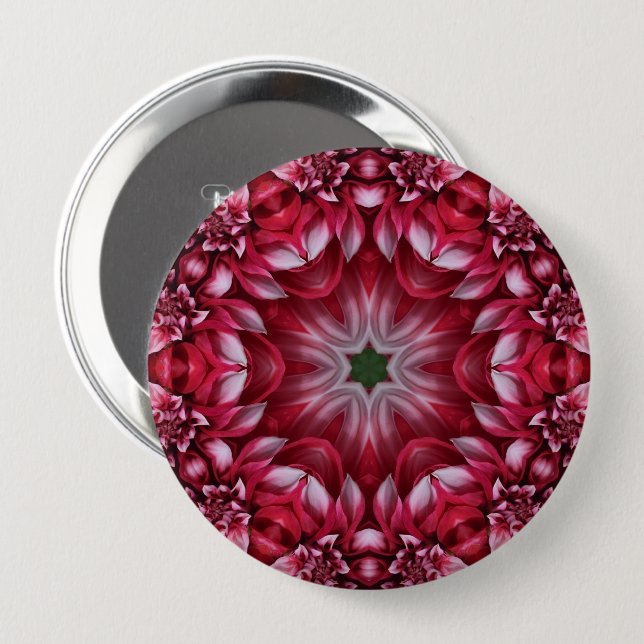 Kaleidoskopische Crimson Dahlia Button (Vorne & Hinten)