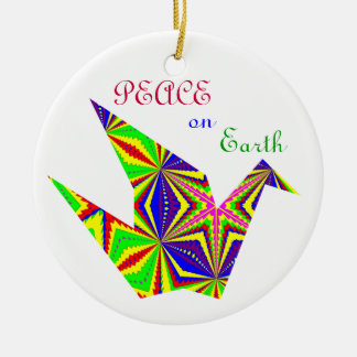 Kaleidoskopische Friedenskrane-Ornament2 Keramikornament