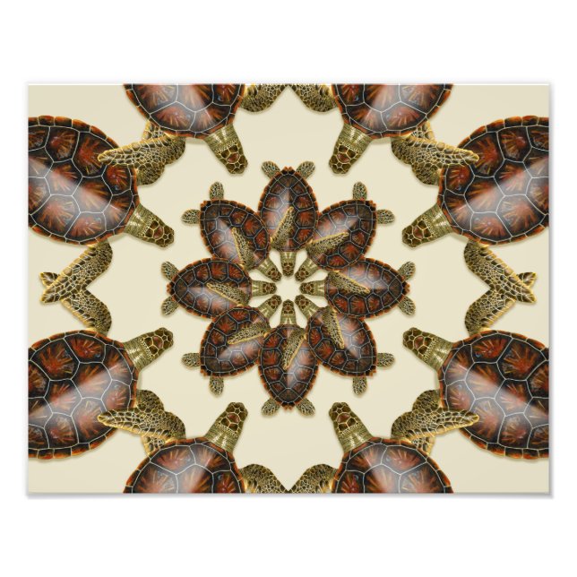 Kaleidoskopische grüne Schildkröte 14" x 11", Prin Fotodruck (Vorne)